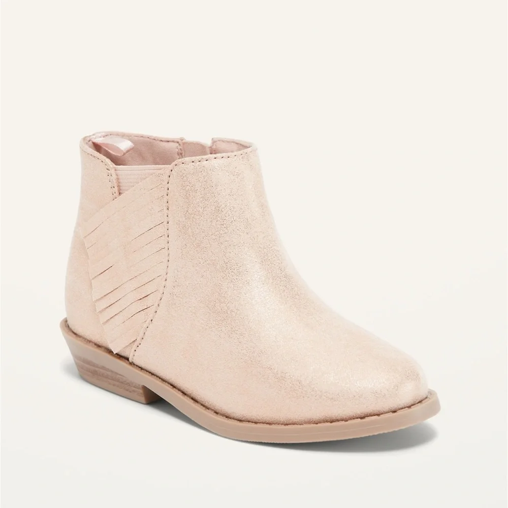 OLD NAVY‎ Faux-Suede Fringe Glitter Pink Booties